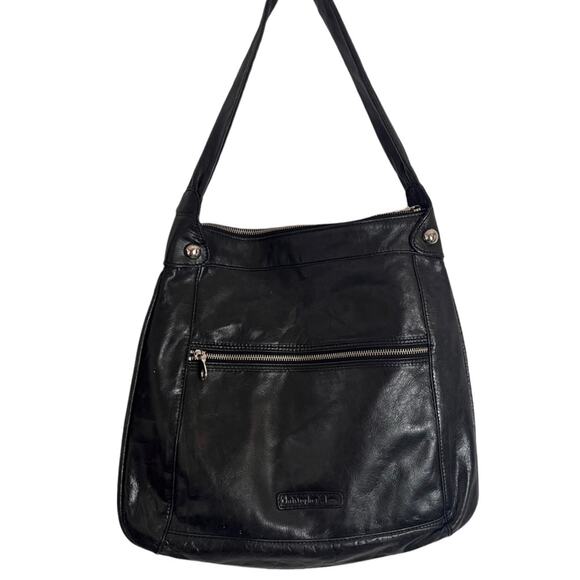 Christopher Kon Black Leather Shoulder Bag Hobo Slouchy Zipper Purse Mobwife - Picture 3 of 9